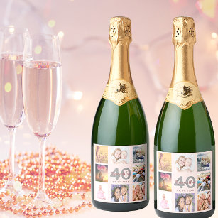 40th birthday custom photo collage rose gold name sparkling wine label