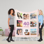 40th birthday custom photo collage rose gold pink fleece blanket<br><div class="desc">A gift for a woman's 40th birthday, celebrating her life with a collage of 8 of your photos of her friends, family, interest or pets. Personalize and add her name, age 40 and a date. Date of birth or the date of the birthday party. Pink and purple colored letters. Girly...</div>