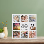40th birthday custom photo collage white monogram faux canvas print<br><div class="desc">A unique 40th birthday gift or keepsake, celebrating her life with a collage of 8 of your photos. Add images of her family, friends, pets, hobbies or dream travel destination. Personalize and add a name, age 40 and a date. Gray and black colored letters. A chic white background. This canvas...</div>