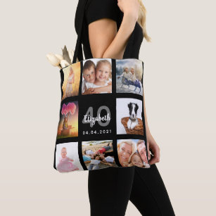 40th birthday custom photo collage woman black tote bag