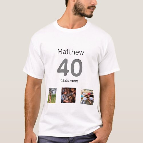 40th birthday custom photo monogram guy T_Shirt