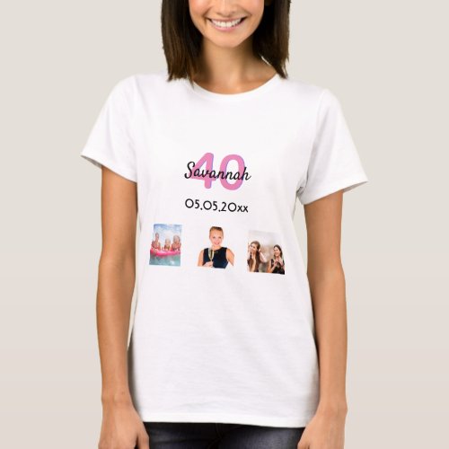 40th birthday custom photo pink monogram woman T_Shirt