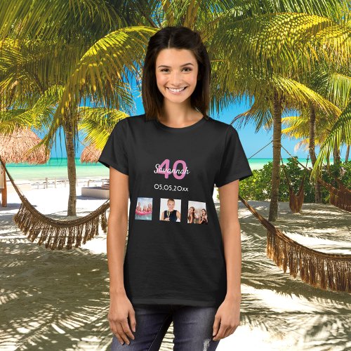 40th birthday custom photo pink monogram woman T_Shirt