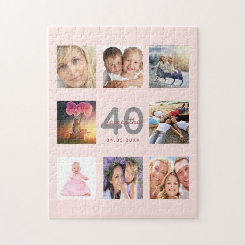 40th birthday custom photo rose gold blush pink jigsaw puzzle