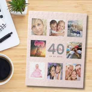 40th birthday custom photo rose gold blush pink jigsaw puzzle