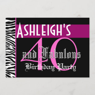 40th Birthday Custom Template - Zebra Pink Black
