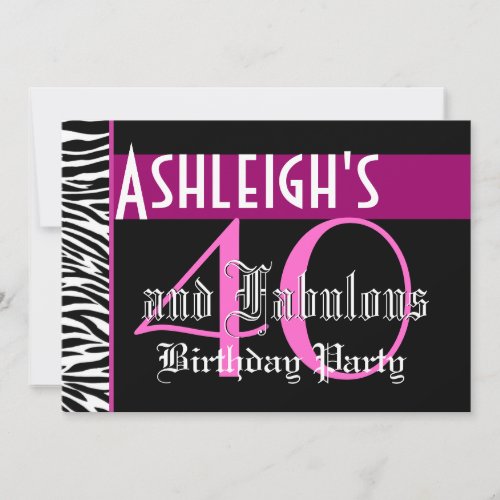 40th Birthday Custom Template - Zebra Pink Black Custom Announcements