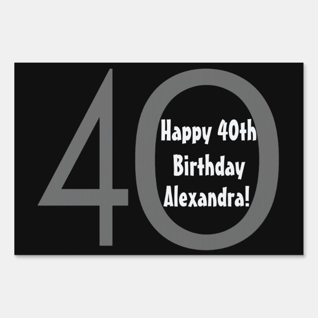 40th Birthday Custom Yard Sign Black/Gray (Front)
