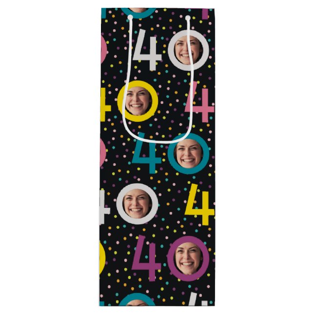 40th Birthday Customize Photo Wine Gift Bag (Front)
