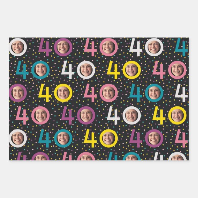 40th Birthday Customize Photo Wrapping Paper Sheets (Front)