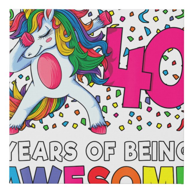 40th Birthday Dabbing Unicorn Party Gift 40 Years  Faux Canvas Print (Front)