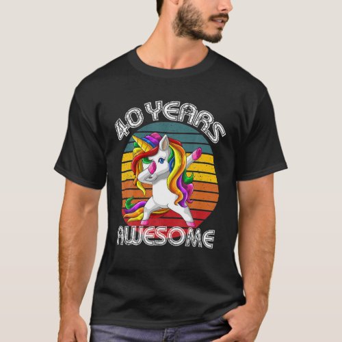 40th Birthday Dabbing Unicorn Retro T_Shirt