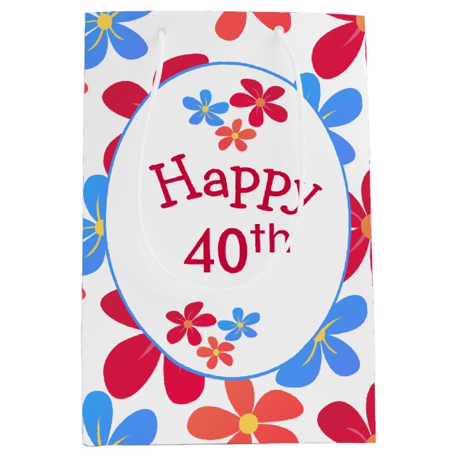 40th Birthday Daisies On White  Medium Gift Bag (Front)
