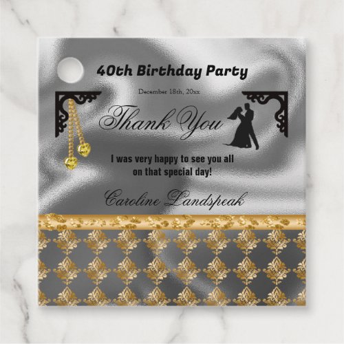40th Birthday Damask  Yellow Gems Thank You  Favor Tags