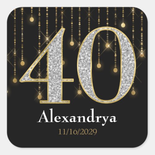 40th Birthday Diamonds Gold Favor Tags Stickers