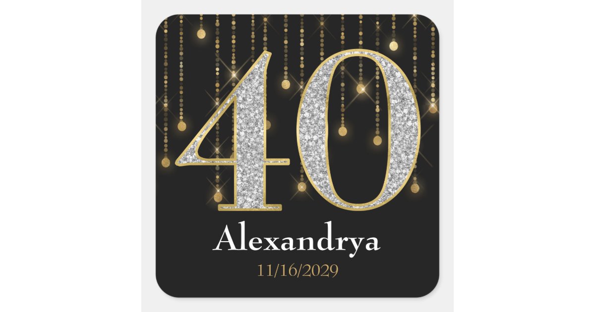 40th Birthday Diamonds Gold Favor Tags Stickers | Zazzle.com