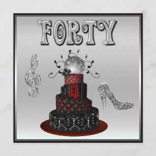 40th Birthday Disco Diva Cake Sparkle High Heels Invitation
