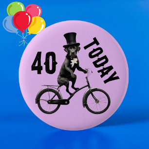 40th birthday Dog on a Bike 40 Forty Button