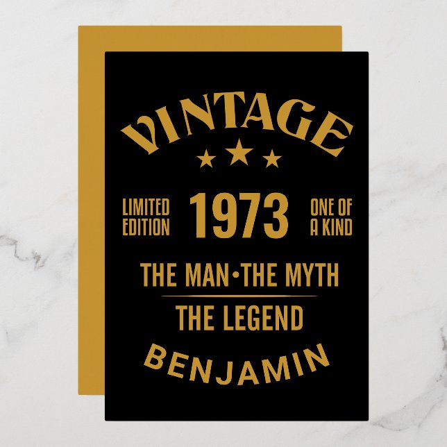 40th Birthday, editable year, for him Foil Invitation (Front/Back)