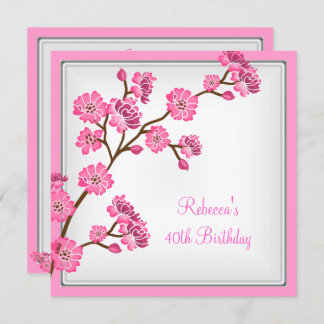 40th Birthday Elegant Asian Pink Flowers Invitation