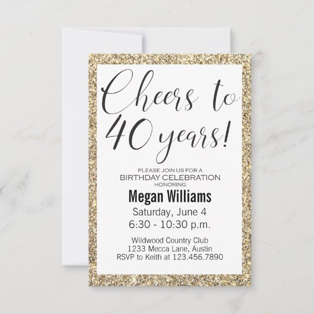 40th Birthday Elegant Black and Gold Glitter Party Invitation (Front)