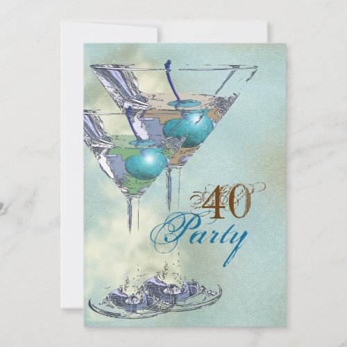 40th birthday elegant blue brown custom invite