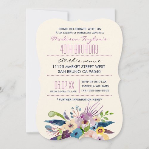 40th Birthday Elegant Bouquet Invitation - 40th Birthday Elegant Bouquet invitations. This bright, colorful invite is perfect for any modern birthday celebration.