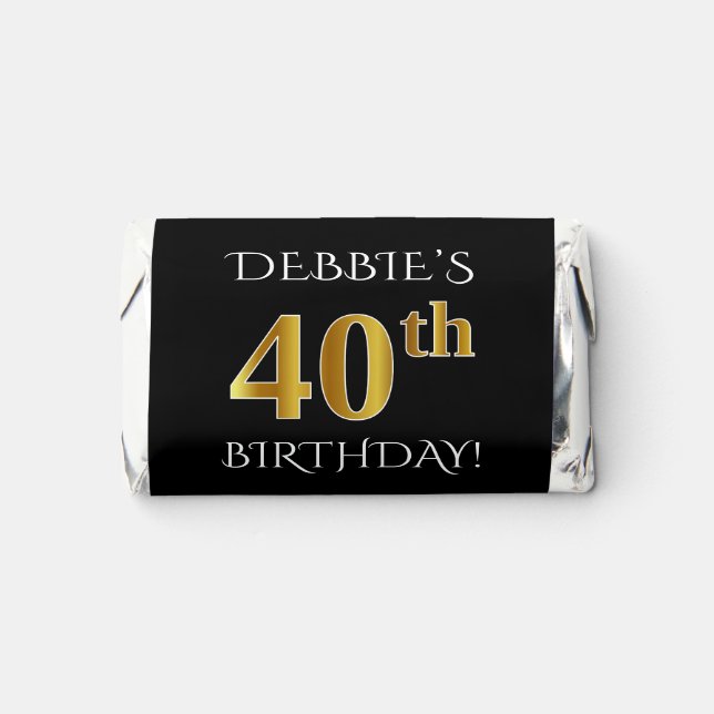 40th Birthday — Elegant, Faux Gold Look 40 + Name Hershey's Miniatures (Front)