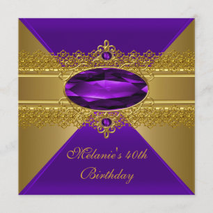 40th Birthday Elegant Lace Purple Gold Invitation