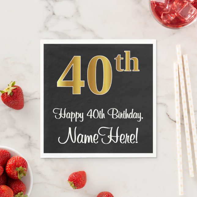 40th Birthday ~ Elegant Luxurious Faux Gold Look # Napkins (Insitu)