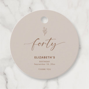 40th Birthday Elegant Minimal Boho Favor Tags