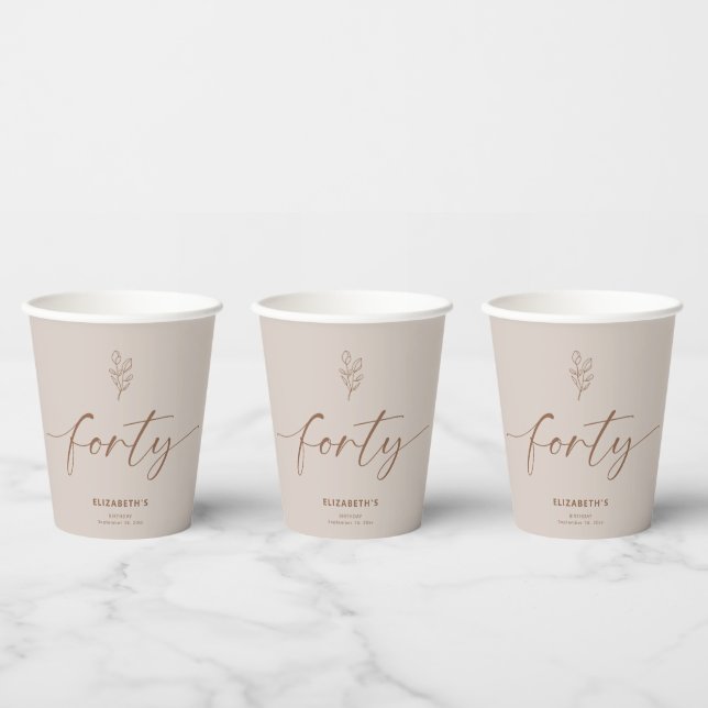 40th Birthday Elegant Minimal Boho Paper Cups (Multi)