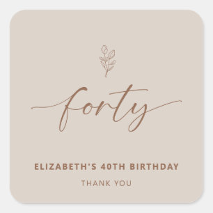 40th Birthday Elegant Minimal Boho Square Sticker