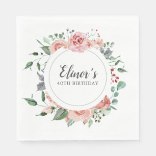 40th Birthday Elegant Pink Rose Floral Napkins