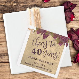 40th Birthday Elegant Rustic Wine Themed Thank You Favor Tags