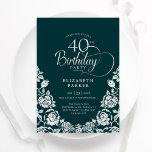 40th Birthday Emerald Green Silver Roses Invitation<br><div class="desc">Emerald green silver elegant 40th birthday party invitation. Classy design featuring roses,  faux silver foil and typography script font. Trendy invite card perfect for a stylish female bday celebration. Personalize with your own details. Can be customized to any age. Printed Zazzle invitations or instant download digital printable template.</div>