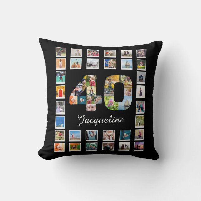 40th Birthday Family Photo Collage 47 Photographs  Throw Pillow (Front)