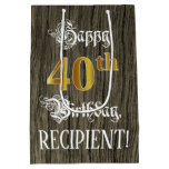 [ Thumbnail: 40th Birthday: Faux Gold Look & Faux Wood Pattern Gift Bag ]