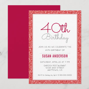 40th Birthday Faux Red Glitter Invitation