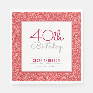 40th Birthday Faux Red Glitter Napkins