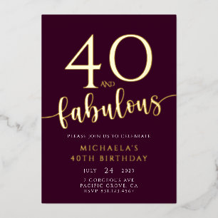 40th Birthday Fifty and Fabulous Birthday Foil Inv Foil Invitation