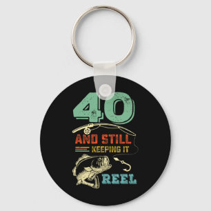 40th Birthday Fishing Turning 40 Fisherman Mens Pu Keychain