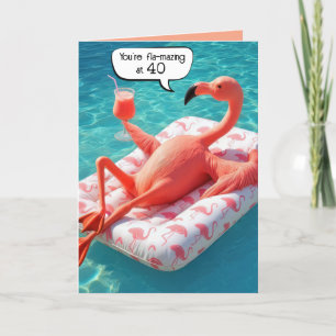 40th Birthday Flamingo Floating In a Pool Card