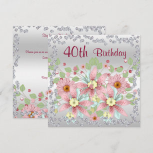40th Birthday Floral Display & Diamonds Invitation