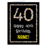[ Thumbnail: 40th Birthday: Floral Flowers Number “40” + Name Card ]