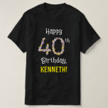 [ Thumbnail: 40th Birthday: Floral Flowers Number “40” + Name T-Shirt ]