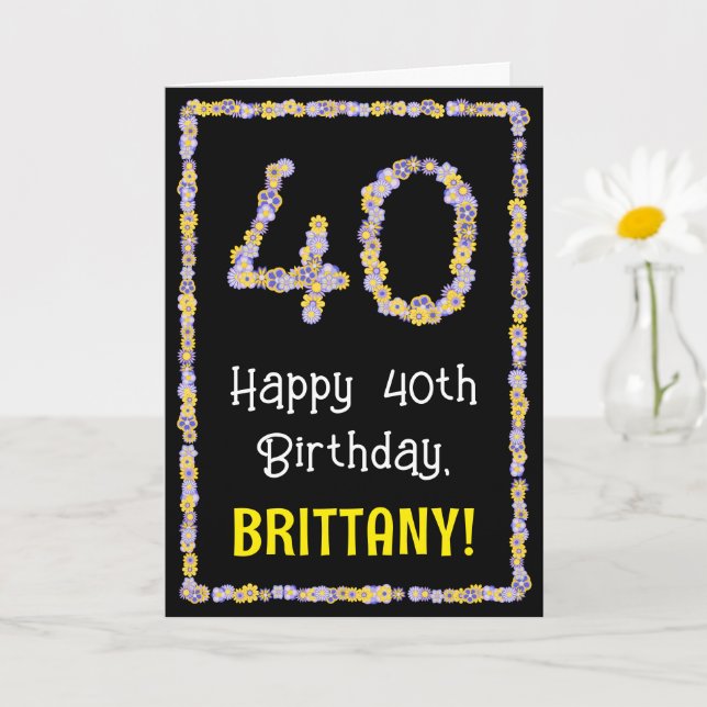 40th Birthday: Floral Flowers Number, Custom Name Card (Small Plant)