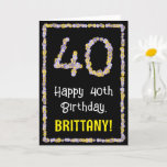 [ Thumbnail: 40th Birthday: Floral Flowers Number, Custom Name Card ]