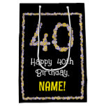 [ Thumbnail: 40th Birthday: Floral Flowers Number, Custom Name Gift Bag ]