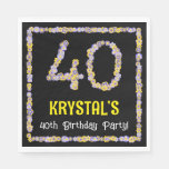 [ Thumbnail: 40th Birthday: Floral Flowers Number, Custom Name Napkins ]